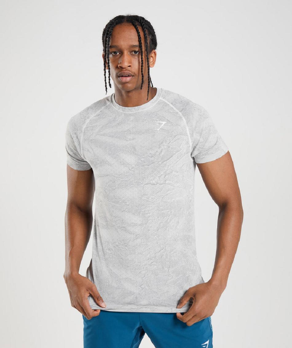 T Shirts Gymshark Geo Seamless Hombre Blancas Gris Claro | CO 3395EBC